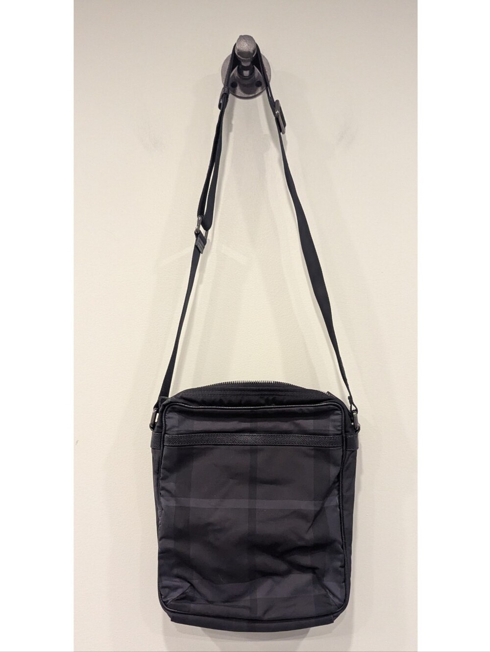 Burberry Black Smoke Check Nylon Crossbody Small Messenger Bag